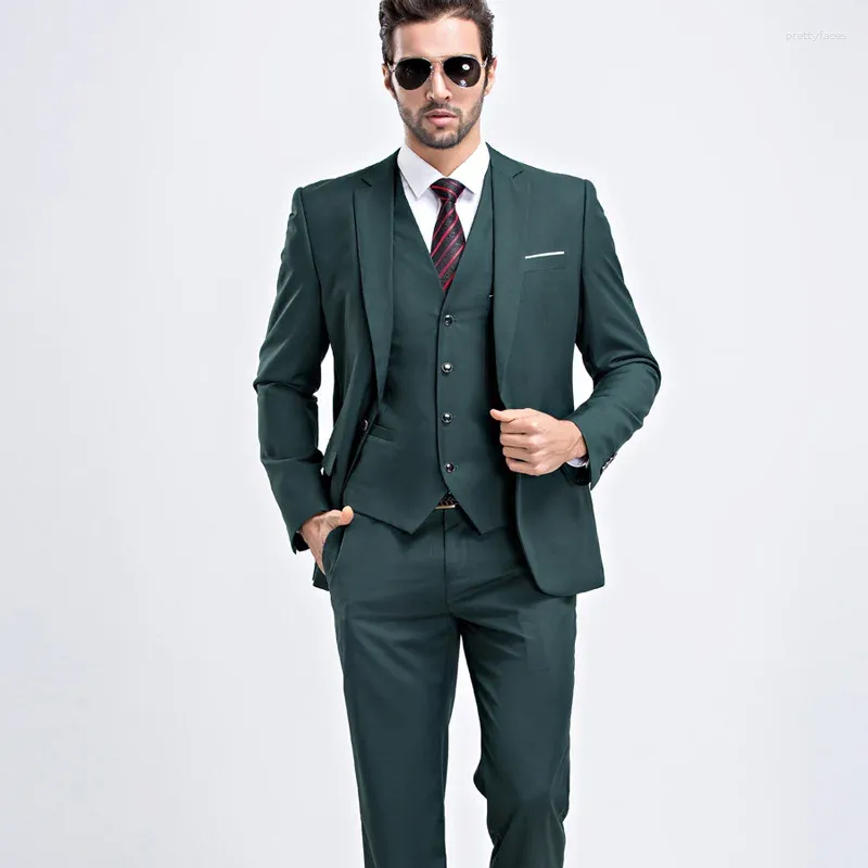 Herenpakken Mannen Zwartachtig Groen Merk Blazers 3 Stuks Sets Business Vest Jassen Bruiloft Formele Elegante Jassen Party Casual set