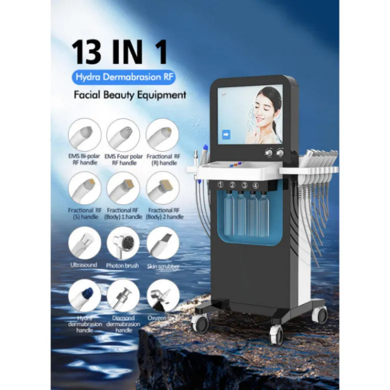 Máquina hidrofacial profesional 13 en 1 Microdermoabrasión Hidrodermoabrasión Dispositivo de spa facial Fraccional Rf Bio Levantamiento facial Cuidado de la piel Equipo de salón de belleza