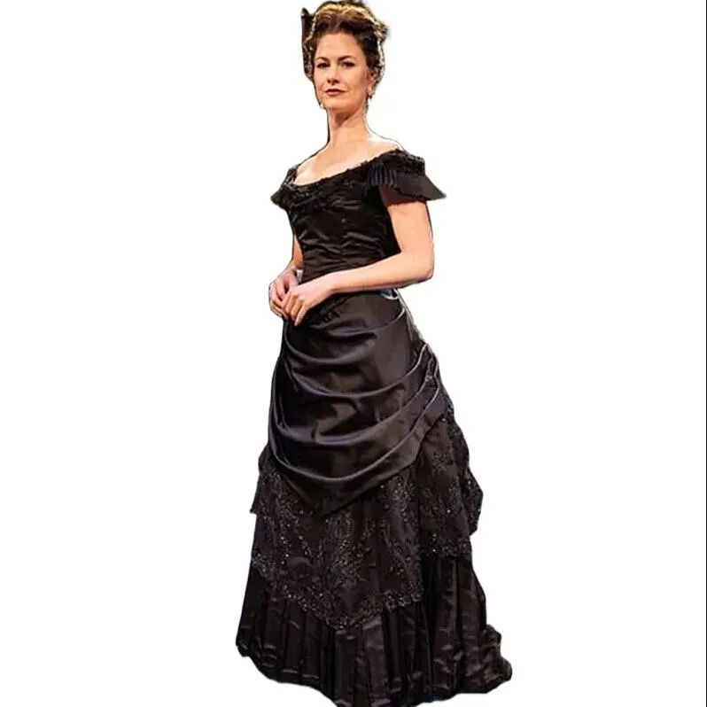Vintage Victorian Black Evening Dress Ruched Beaded Lace Satin Floor-Length Gown with Jewel V-Neck and Short Sleeves from Dhgate Evening Dresses - price 150.86 Vintage Victorian Black Evening Dress Ruched Beaded Lace Satin Floor-Length Gown with Jewel V-Neck and Short Sleeves from Dhgate Evening Dresses - price 150.86