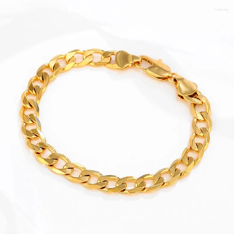 Link Armbänder Frauen Männer Armband Kubanische Handgelenk Kette Hip Hop Einfache Echt 18k Gold Farbe Ins Punk Armband Schmuck geschenk 8mm Breite 8,6 Zoll