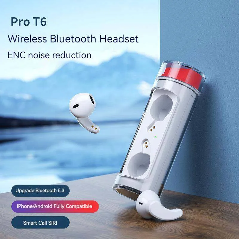 TWS 5.3 Pro T6 Wkładki douszne obrotowe statek kosmiczny Przezroczyste słuchawki Bluetooth Prot6 bezprzewodowy zestaw słuchawkowy Bluetooth na smartfon