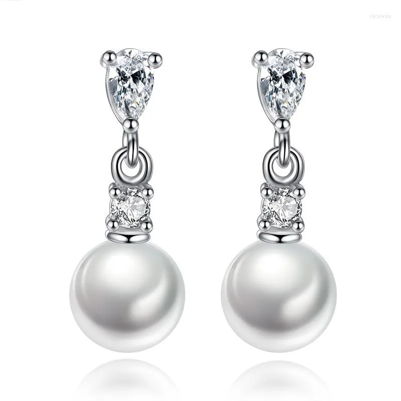 Studörhängen S925 Silverörhänge Crystal Pearl Tassels For Women Wedding Gift Lady Girl Fashion Zircon Jewelry