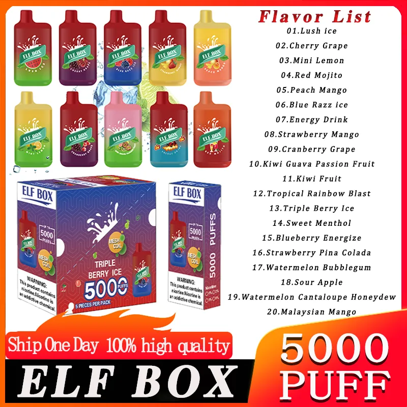 Original Elf Box 5000 Puff 5000 Disponibla E Cigaretter BC Elf Bang Cigarett Vape BC5000 Puffs Disponable Vapes Pen Device Kit 650mAh 11 ML Per-Filled Bang 5000 Pod Bar