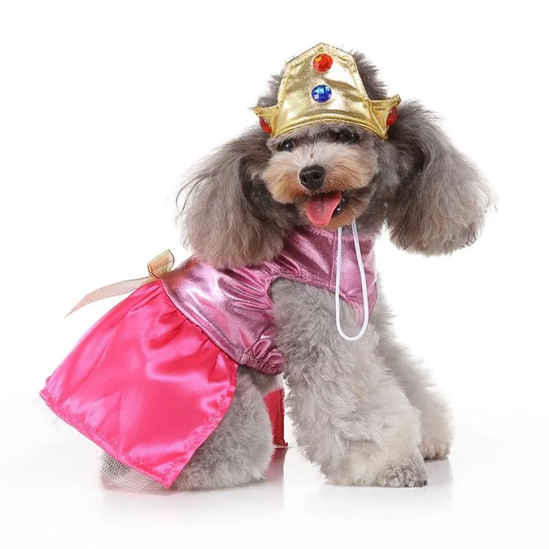 Hundkläder Funny Cartoon Princess Dress and Hat Set Halloween Pet Cosplay Costume Puppy Clothes Outfits For Small Medium Dogs Dog