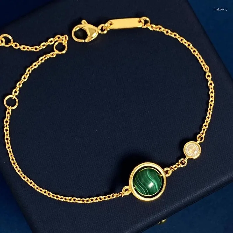 Länkarmband högkvalitativ kopparpläterad 18k guld malachite röd agat enkel boll armband lyxiga fina smycken för kvinnor