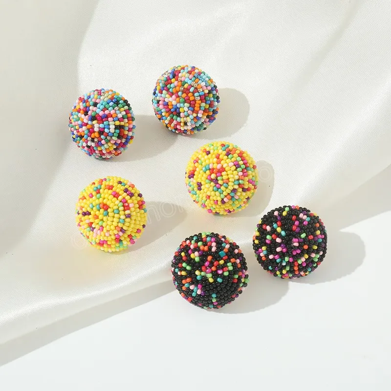 Colorful Vintage Tiny Bead Bohemian Stud Earrings For Women Handmade Ball Black Wedding Party Daily Jewelry Earrings