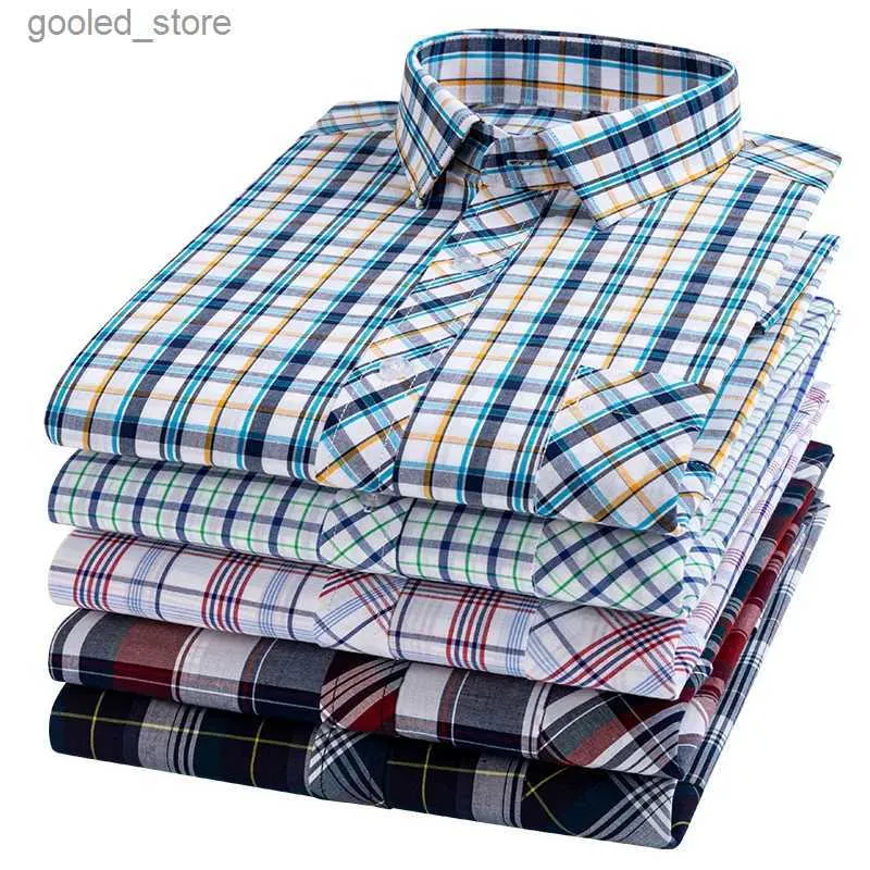 Men's Casual Shirts New Cotton Plaid Casual Shirts For Men Long Sleeve Fashion Print Checked Regular Fit Mens Plaid Shirts Dress Daily Clothing Soft Q231106