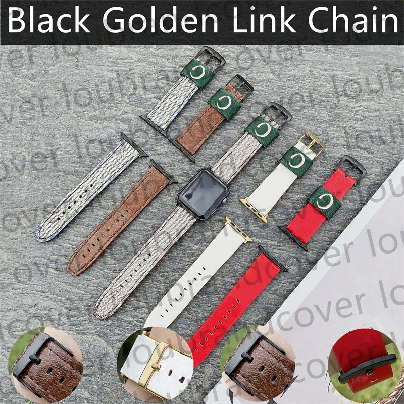 Lüks Watch Band Apple Watch Band Black Altın Bağlantı Zinciri 49mm 44mm 45mm Iwatch Serisi 7 8 9 5 6 Kayış Deri 3D İçbükey Bileklik Kabartma Bilekliği