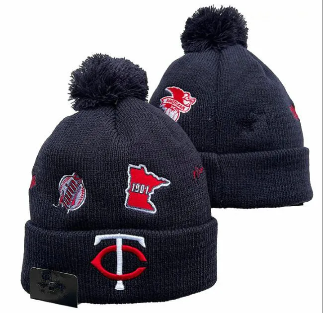 İkiz Beanies Minnesota Bobble Hats Beyzbol Top Kapakları 2023-24 Moda Tasarımcı Kova Şapka Şapkalı Örgü Faux Pom Beanie Noel Spor Örgü Şapkası A2