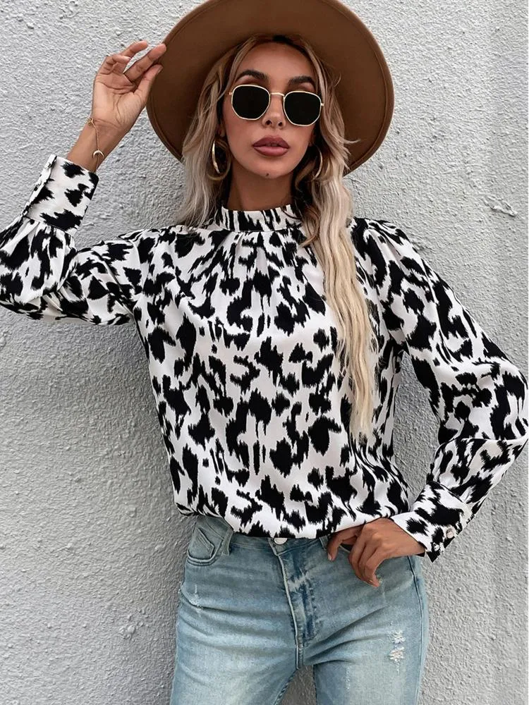 Женские блузки Liti Женская мода повседневное леопардовое принт черно-белый