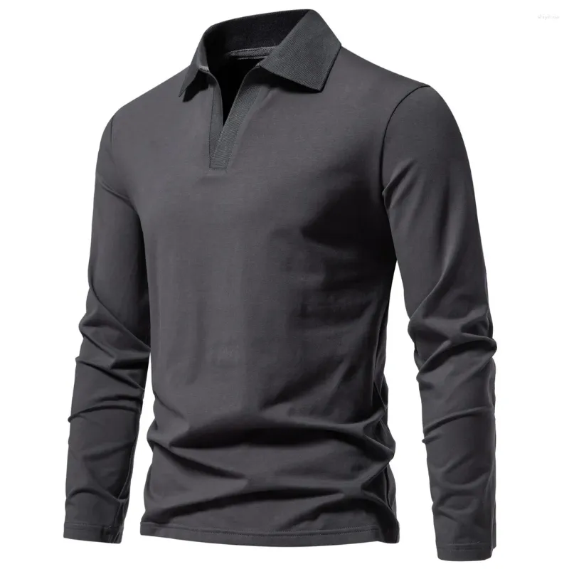 T-shirts pour hommes Mode Hommes Business Solid T- Printemps Automne Coton À Manches Longues Bouton Revers Mâle Vêtements Lâche Casual T-Shirts Tops