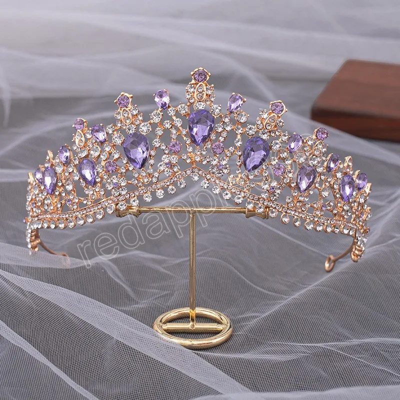 Lusso elegante principessa Tiara corona viola rosa AB cristallo diadema le donne copricapo da sposa gioielli capelli