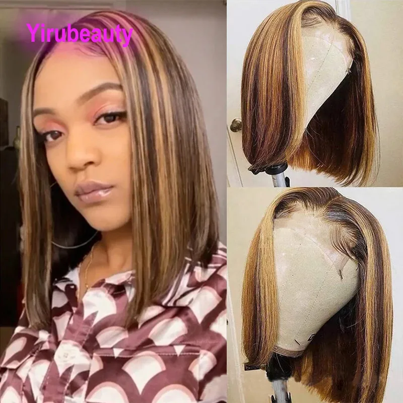 Бразильские человеческие волосы Remy 4X4 Lace Closure Bob Wig P4/27 Straight 10-16inch Yirubeauty 150% 180% 210% Плотность Цвет фортепиано