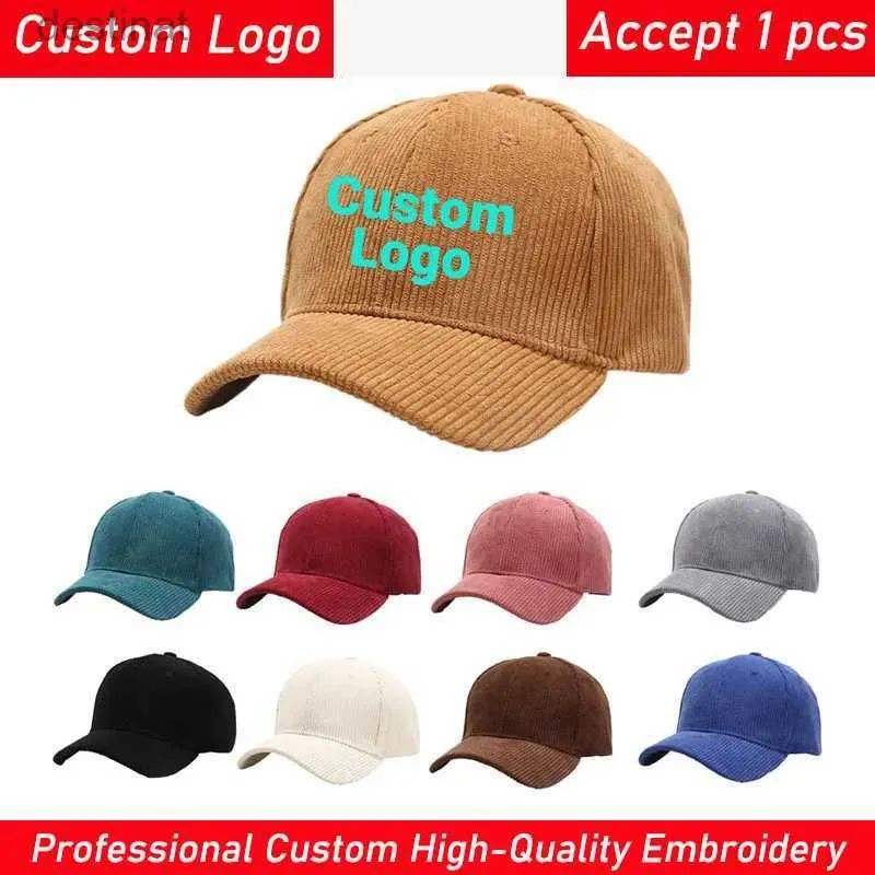 Berets Custom Baseball Caps Professional Custom High Quality Embroidered Corduroy Baseball Caps Men Ladies Adjustable CapsL231106