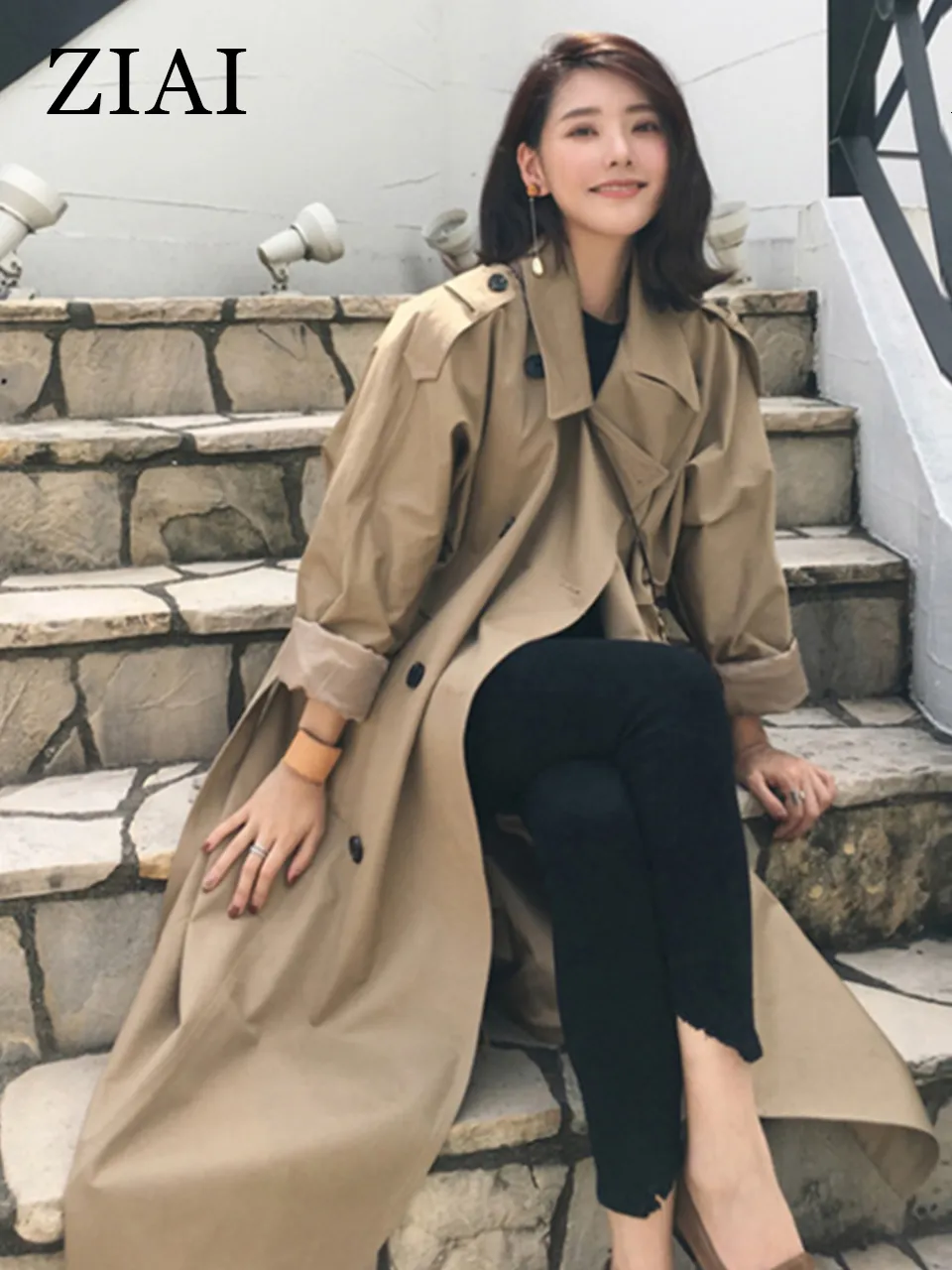 ZIAI Primark Trench Coat Womens Trendy Lapel Windbreaker ZIAI Primark Trench Coat Womens Trendy Lapel Windbreaker