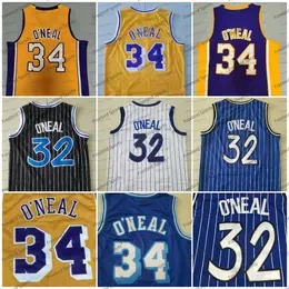 Throwback 32  34 Basketball Jersey Shaq Neal 33 White Yellow Blue Stitched Jerseys Mens Kids Gifts for children Fans