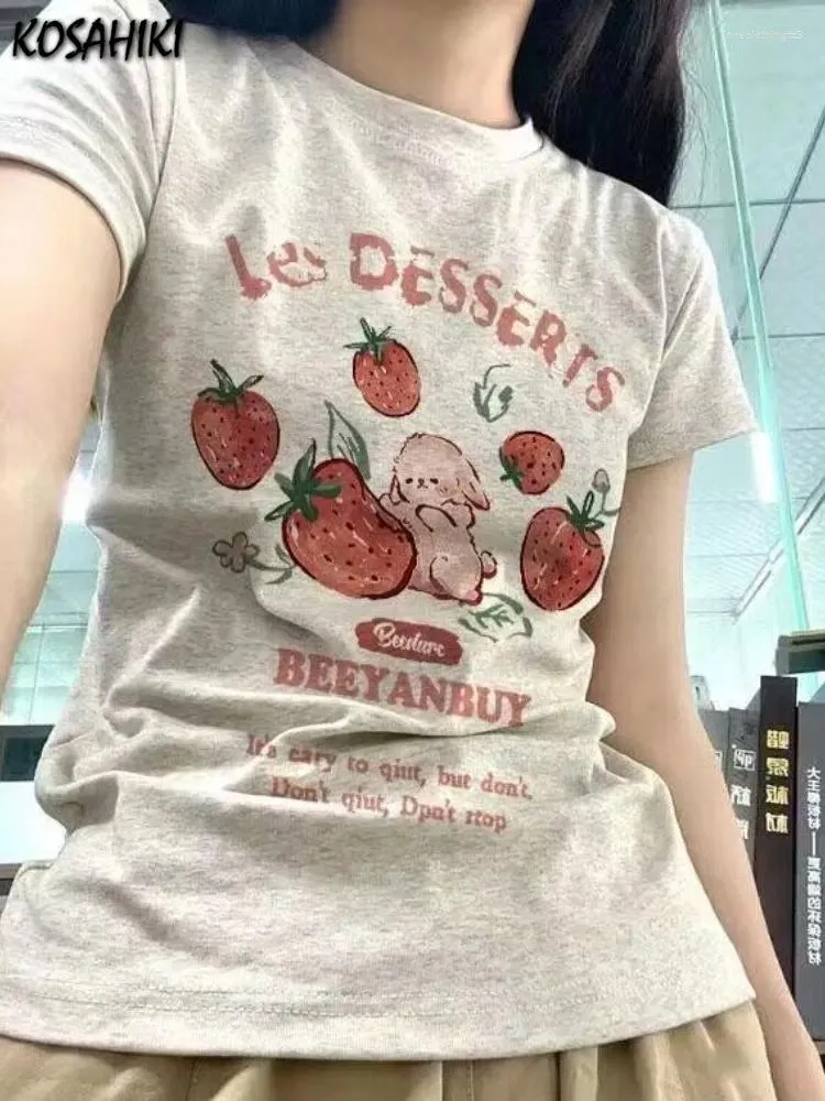 Kadın Tişörtleri Y2K Estetik Yaz Karikatür Çilek T-Shirts Harajuku Kısa Kol gevşek Ocasual Teps o Boyun tüm eşleşen gündelik