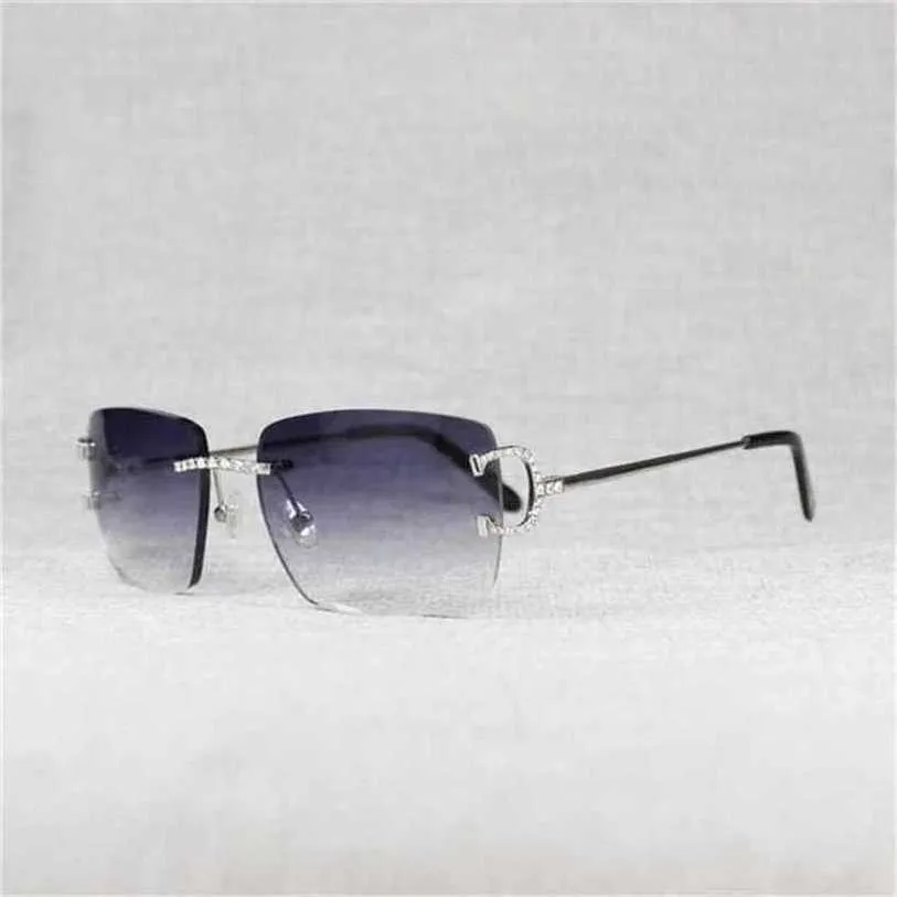 Fashionable luxury outdoor sunglasses Rhinestone Wire Rimless Oval Men Stone Metal Frame Square Shades for Women Summer Club Oculos Eyewear