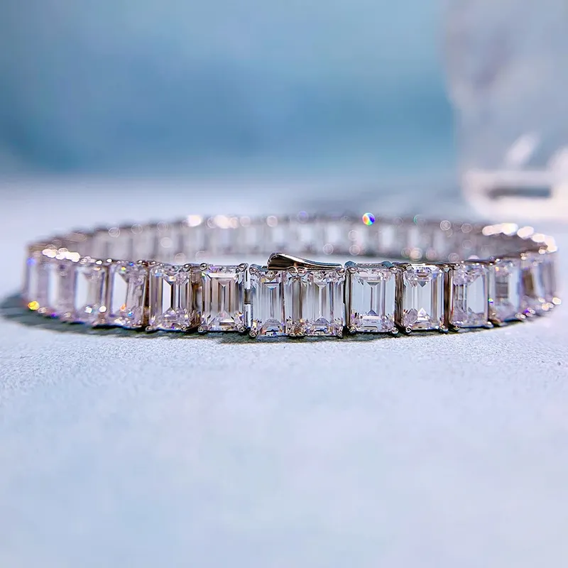 Trendy Emerald Cut Diamond Bangle Bracelet 100% Real 925 Sterling silver Wedding Bracelets For Women Engagement Party Jewelry