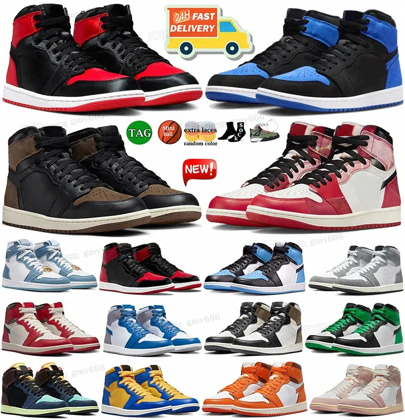 Jumpman 1 1s Men Basketball Shoes Satin Bred Patent Lost Found Denim Palomino Royal Reimagined Spider Verse University Blue Dark Mocha UNC Women Sport E2Jk#