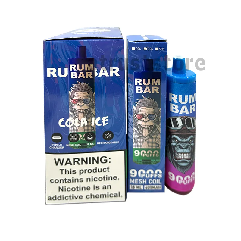 E Cigarros Original Rum Bar 9000 puffs 650mAh 18ml 10 sabores agradáveis Dispositivo pré-preenchido vape descartável autorizado