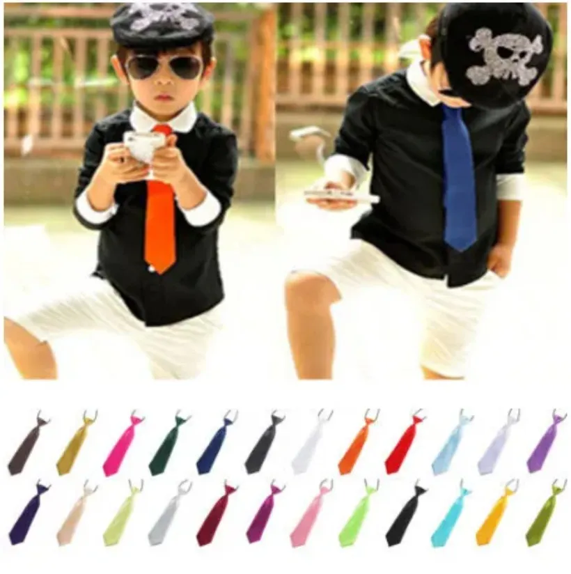 Childrens Boys Adjustable Neck Tie Satin elastic Necktie High Quality Solid tie Clothing Accessories