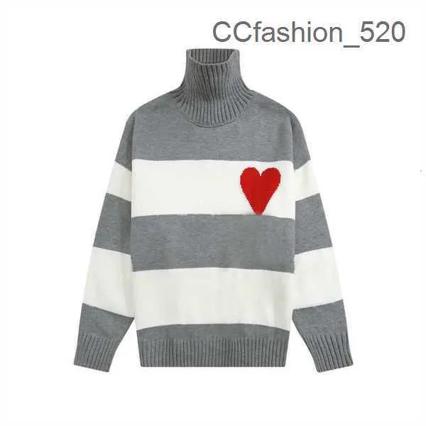 Ami High Collar France Fashion Designers Sweaters De Coeur Embroidered a Heart Pattern Turtleneck Knitted for Men Women NNUA