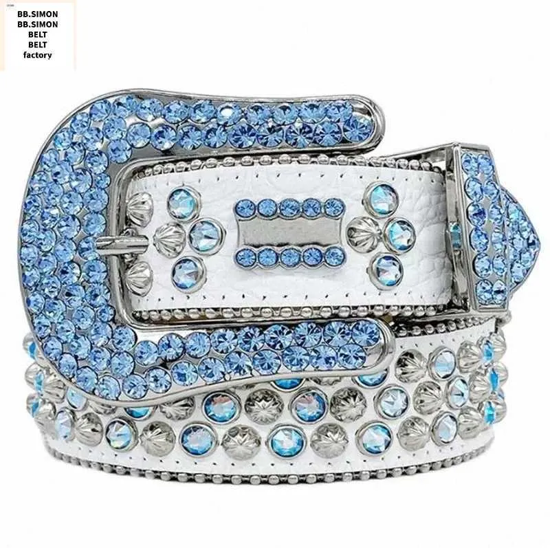 Luxury Designer Shiny Diamond Waistband Belt for Men and Women Black Blue White