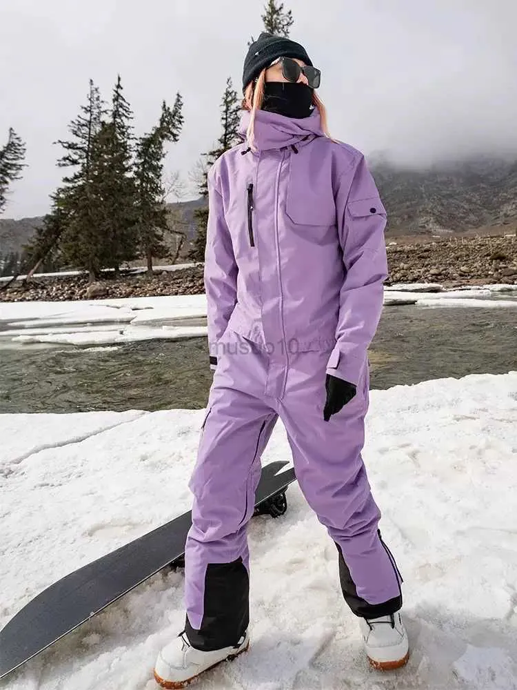 Waterproof And Breathable One Piece Purple Ski Suit Womens For