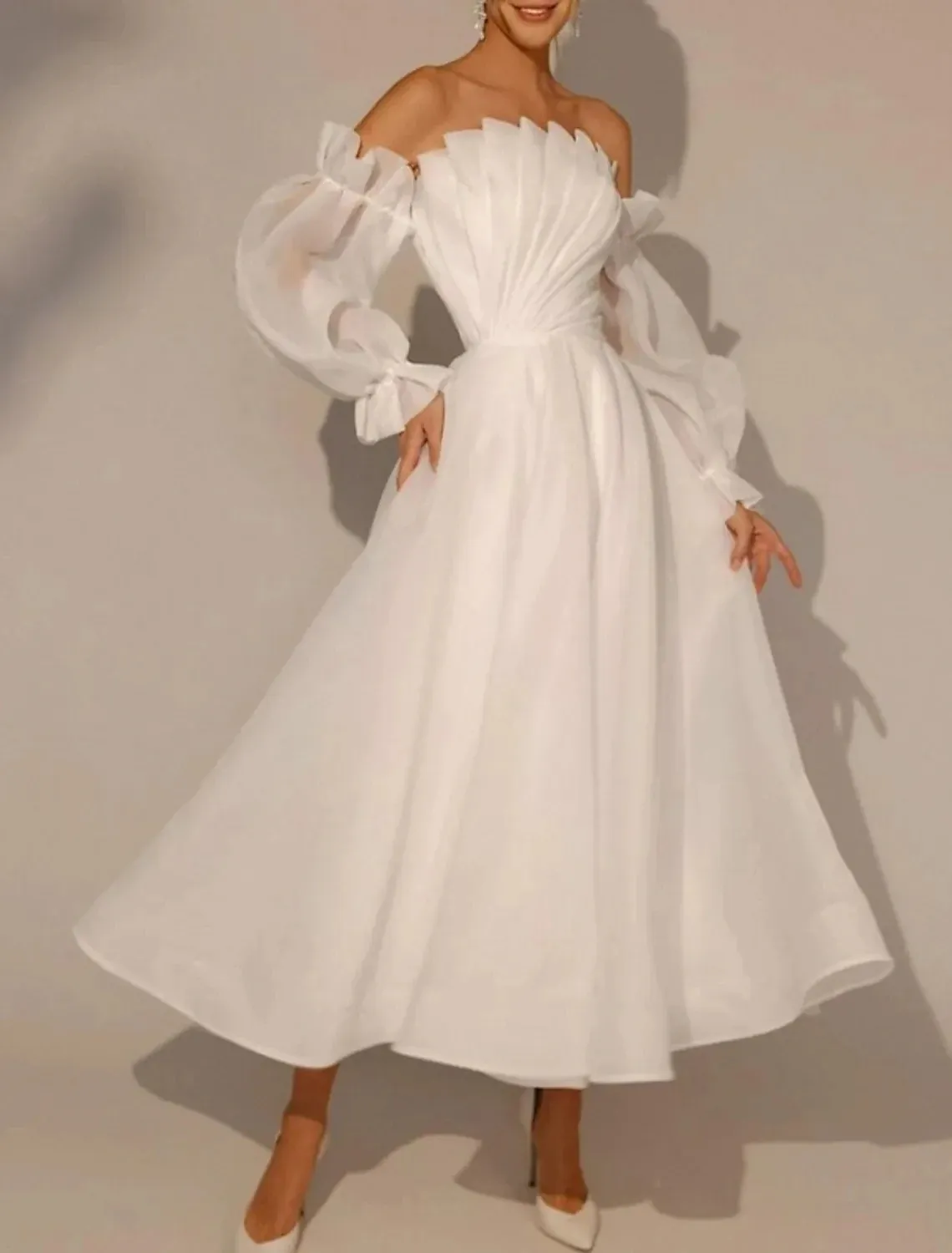 knee length dresses for ladies Bridal Shower Little White Dresses Wedding Dresses Ankle Length A-Line – BL  Dress
