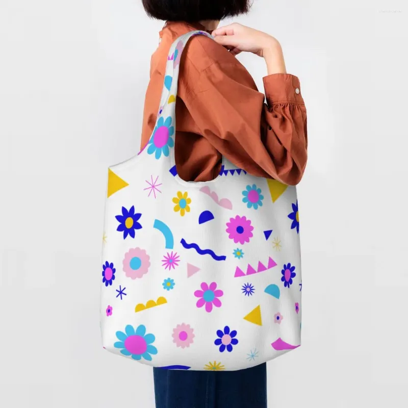 Sacs à provisions Daisy Garden Jaune Sac fourre-tout d'épicerie Femmes Street Mmural Art Eldridge Toile Épaule Shopper Grande capacité Sac à main