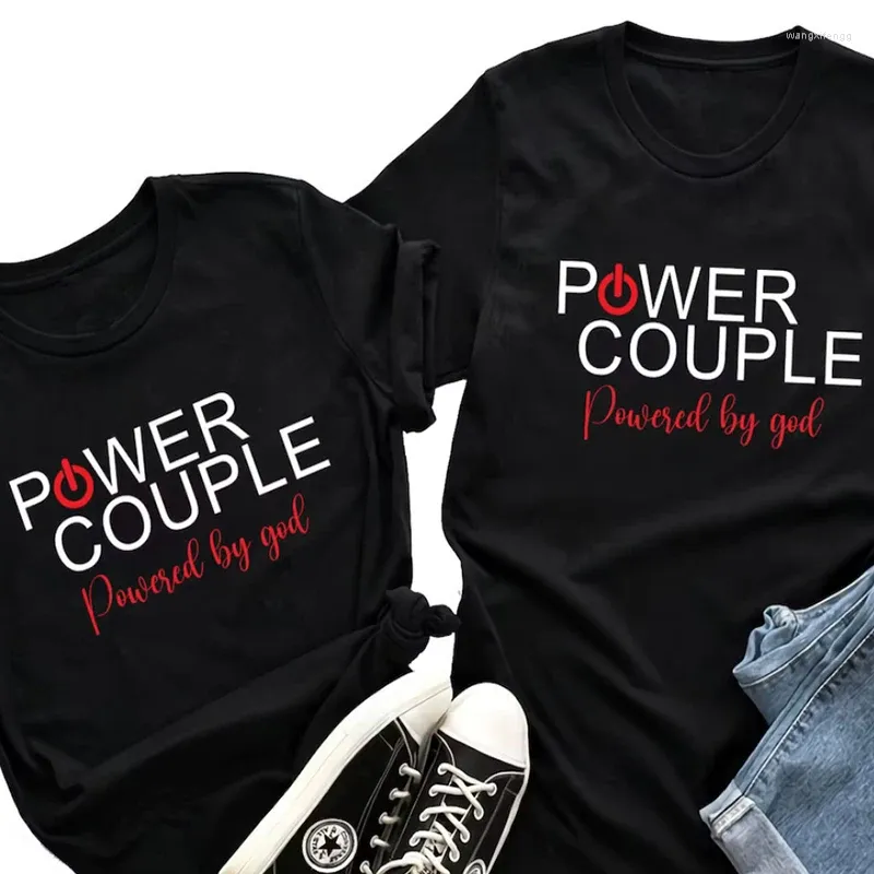 T-shirts pour hommes Power Couple T-shirts graphiques alimentés par Dieu Chemise Couples chrétiens Cadeaux personnalisés Hauts sexy L