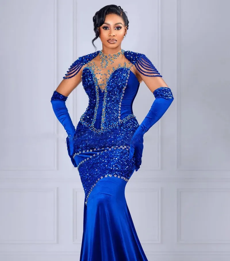 Blue Veet Crystal Sequin Beaded Aso Ebi Royal Blue... From Gardenhome03,  $161.98 | DHgate.Com