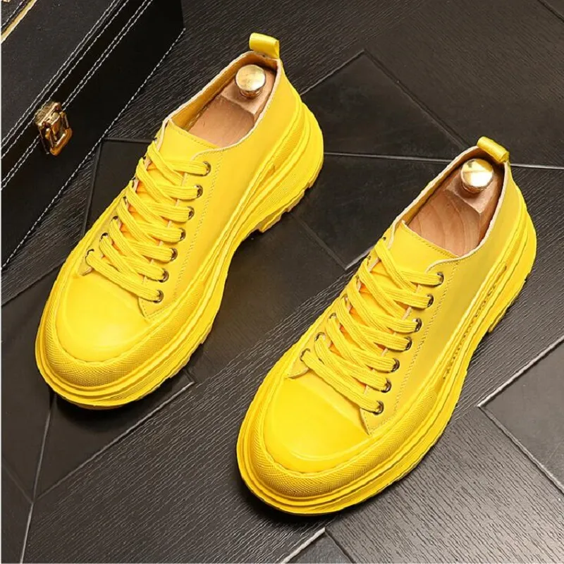 Haute qualité hommes chaussures hommes vert jaune espadrilles décontractées Hip Hop Punk plate-forme hauteur augmentant chaussures Zapatillas Hombre D2H14