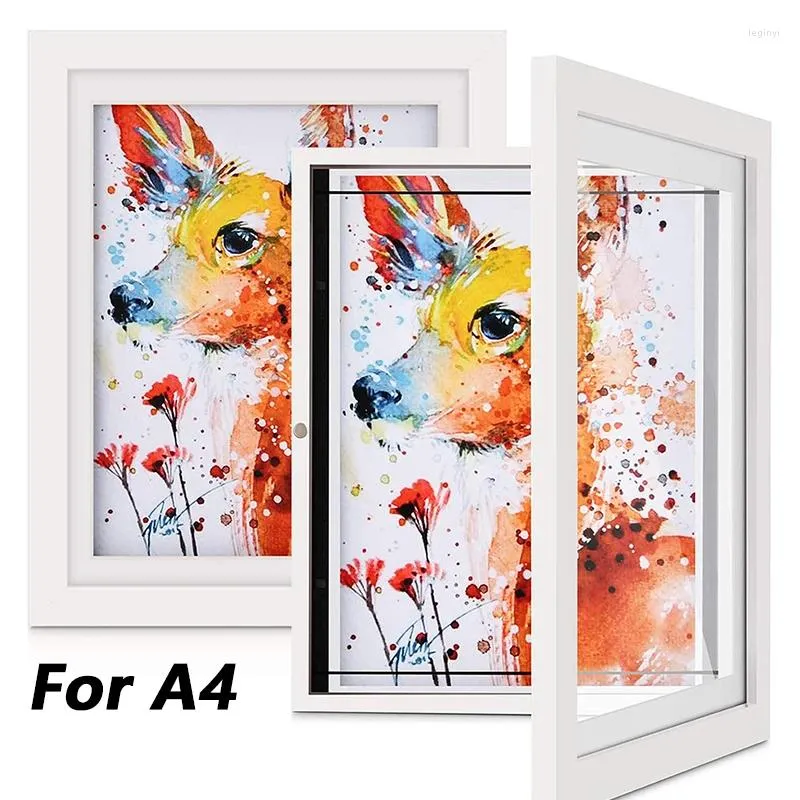 Frames Wooden Art Picture Frame For 150 Pictures - A4 Front Opening Changeable Po Display Kids Children Artwork Drawing 1PC