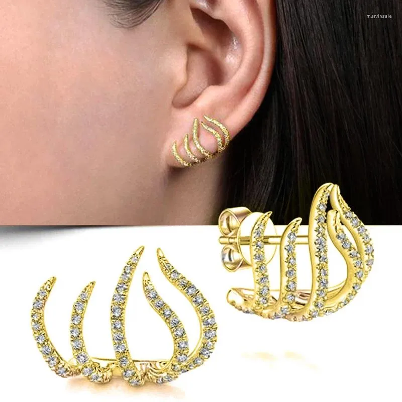 Stud Earrings NurmWung Fashion Ear Studs Five Paws Setting Cubic Zircon Women's For Women Claw Hook Clip Party Jewelry