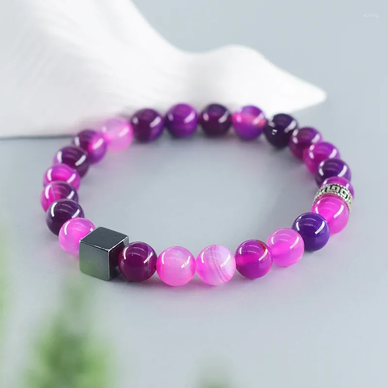 Link Bracelets Block Hematite Body Slimming Bracelet Women Men Natural Stripe Agate Stone Bead Homme Couple Jewelry Gift For Boyfriend