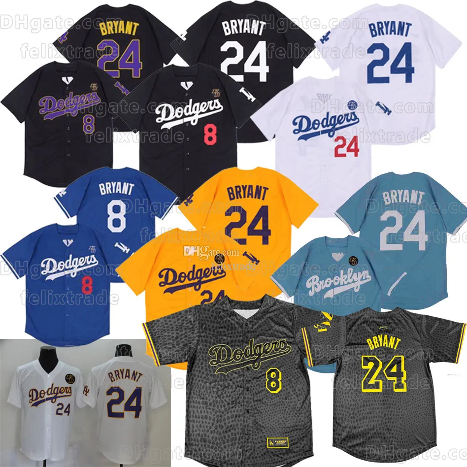 8 24 Bryant KB Black Mamba Dodgers Baseball Jersey All Stitched Name Numberブラックパープルイエローホワイトブルー