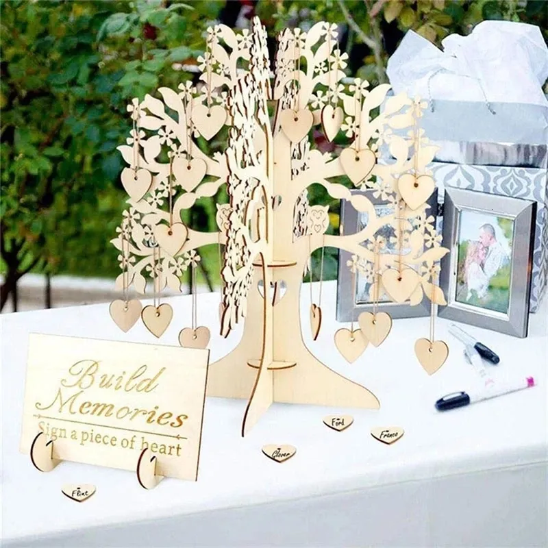 Wedding Guest Book ing Tree With Wooden Heart Pendant Wedding Table Sign Love Tree For Engagement Party Decor Supplies Gifts