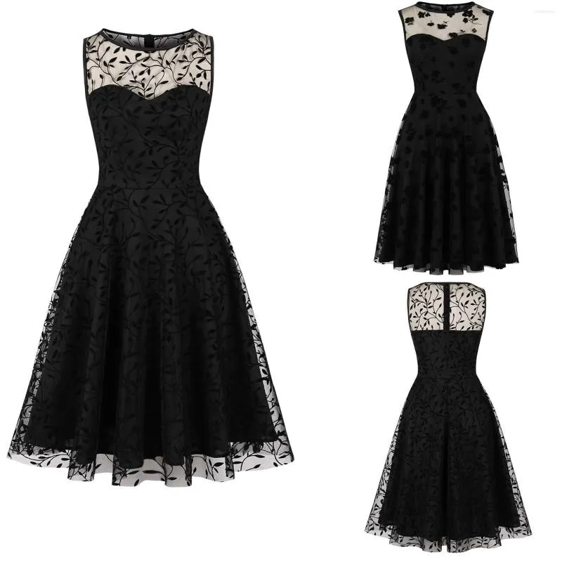 Casual Dresses 2023 Halloween Dress Women Sexy Black Lace Vintage Party Summer A-line Midi Vestidos Robe Femme