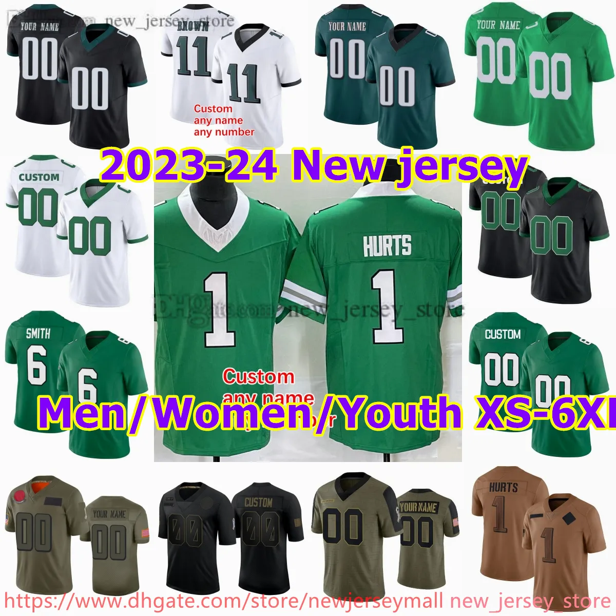 Niestandardowe S-6xl DIY NCAA Football Jersey zszyte 20 Briandawkins 1 Jalenhurts 6 Devontasmith 62 Jasonkelce 91 Fletchercox 88 Dallasgoedert 26 Molessanders koszulki koszulki