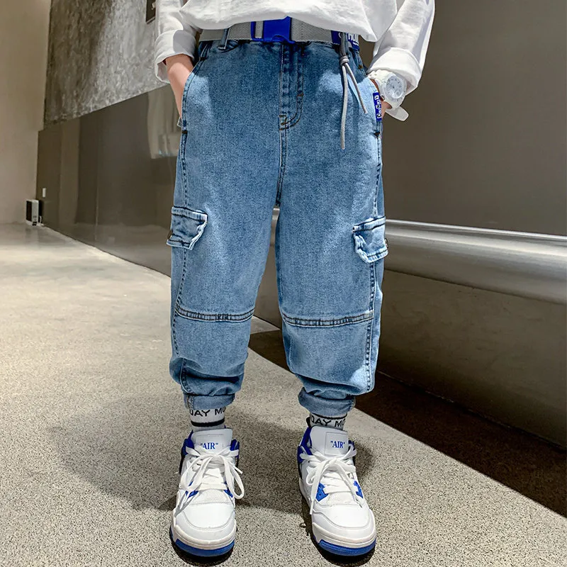 Jeans Boys Cargo Pants Childrens Blue Trousers Spring And Autumn Sports  Jeans Childrens Korean Casual Clothing 5 6 8 9 10 12 14 Years Old 230406  From 18,05 €