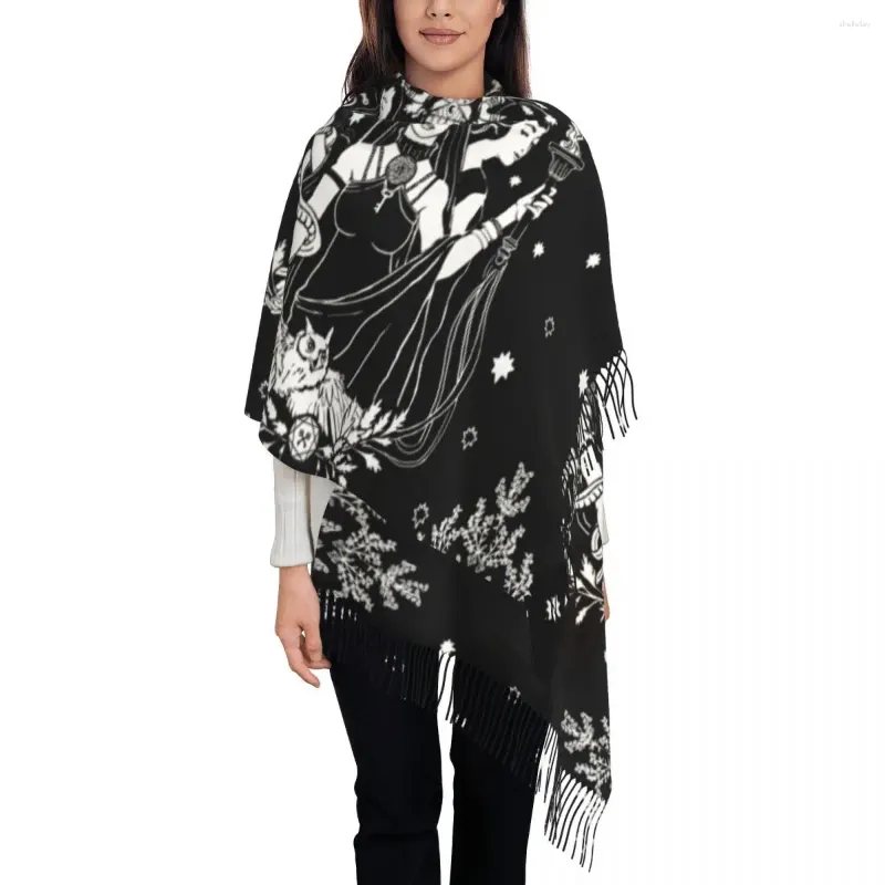 Foulards Femme Grand Hekate Triple Déesse Femmes Hiver Épais Chaud Gland Châle Wrap Goth Occulte Halloween Sorcière Écharpe