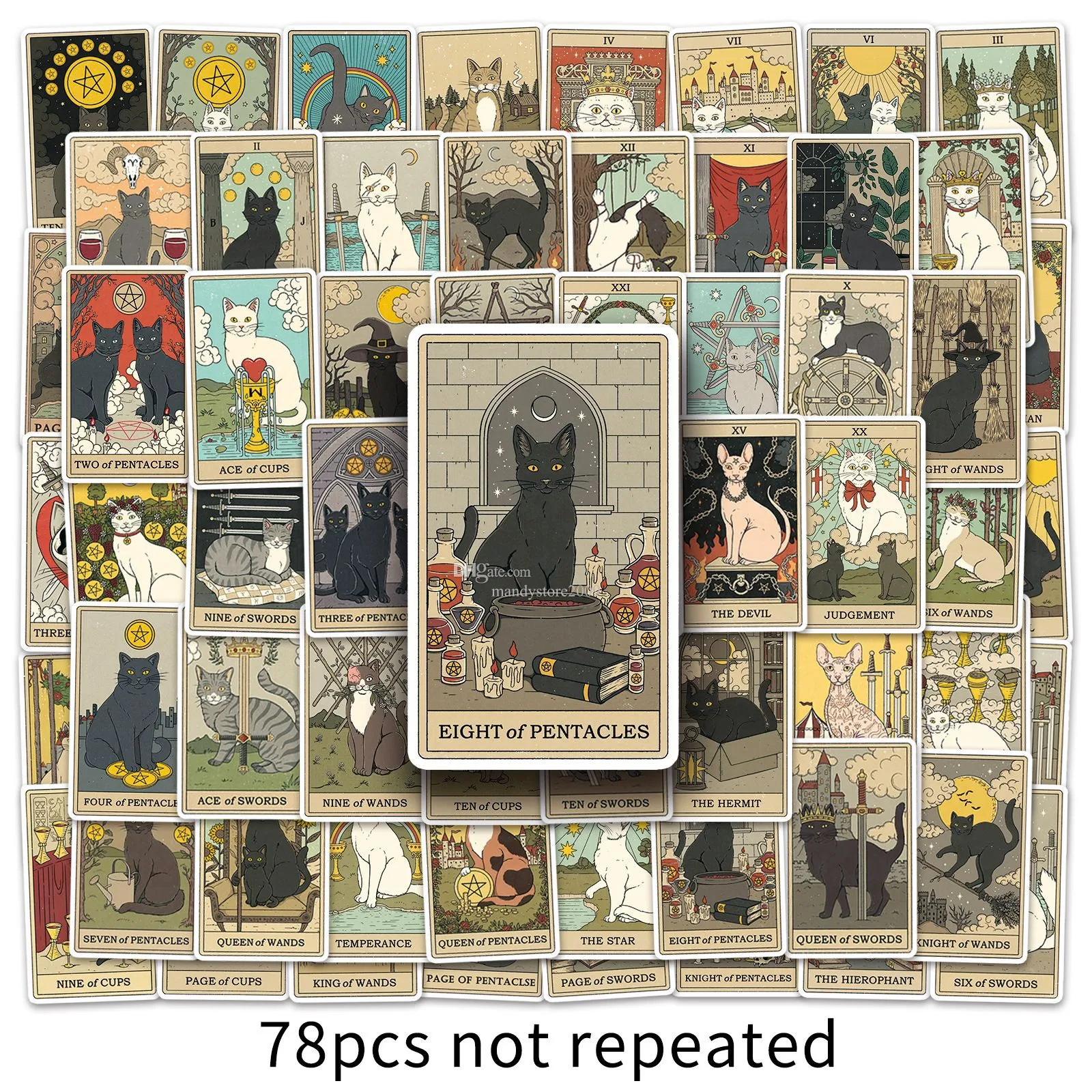 78pcs kedi tarot kart etiketleri gizemli kedi kedicik etiketi grafiti çıkartması karışık telefon kasası bagaj su geçirmez diy çıkartma