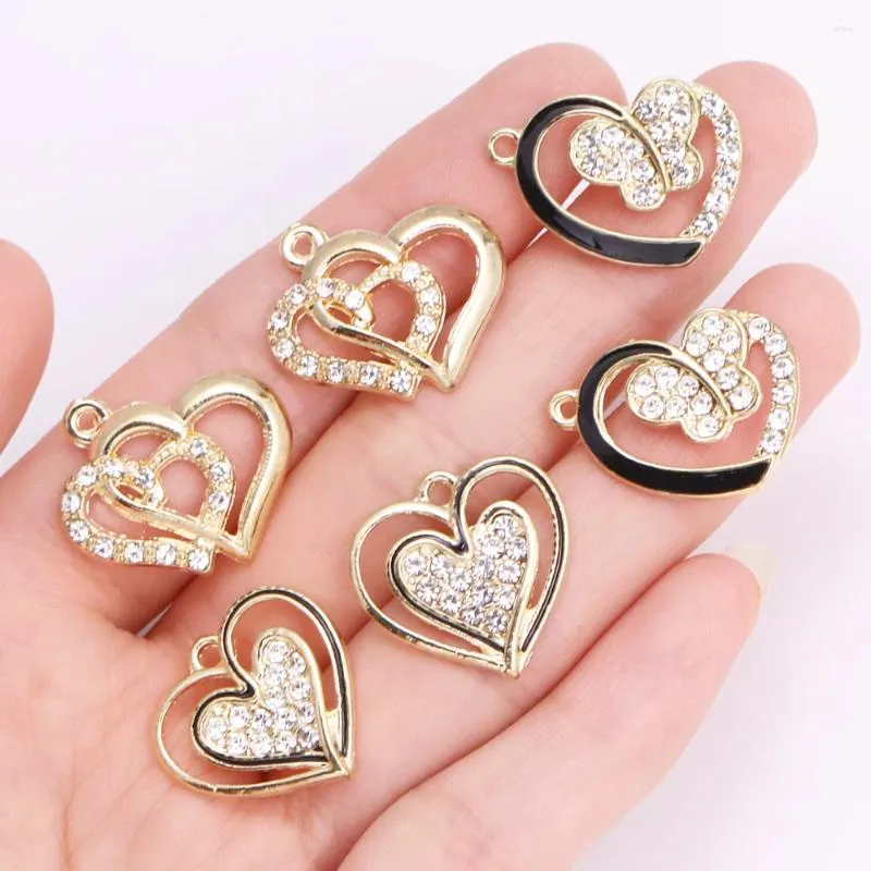 10 Exquisite Alloy Zirconia Love Heart Charms For Jewelry Making