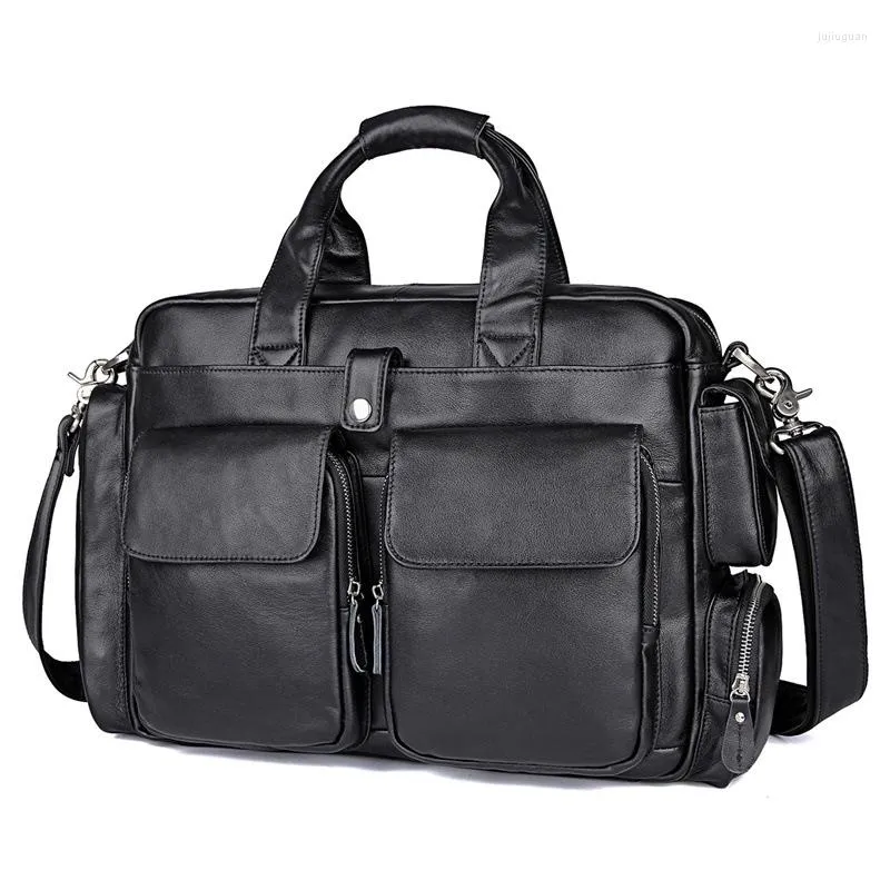 Briefcases Men Messenger Bag Top Grade Genuine Leather Business Handbags Large Satchel Shoulder 15.6 Inch Notebook Laptop Briefcase