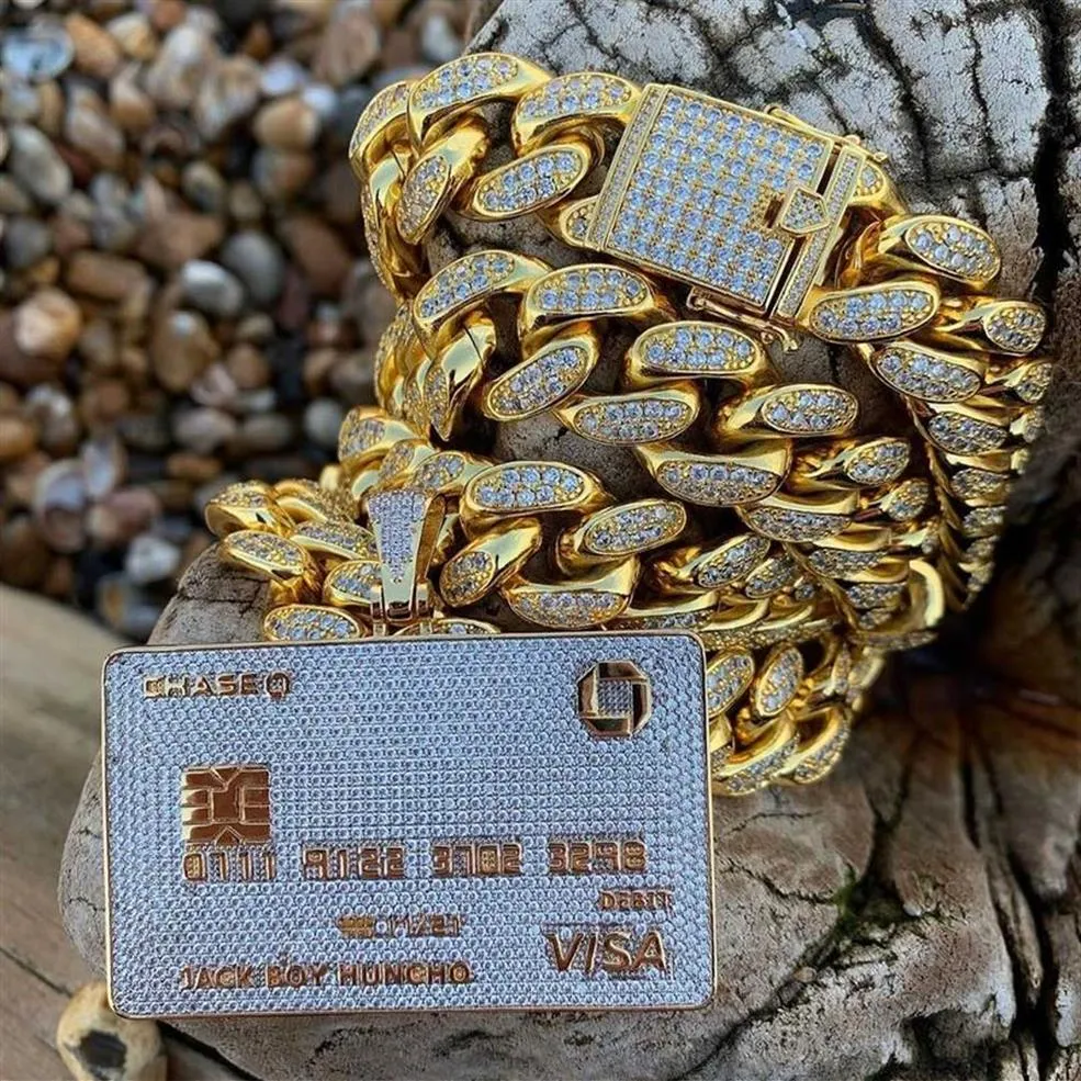 Collier pendentif carte de crédit entièrement glacé pour hommes, couleur or argent, bijoux Hip Hop avec chaîne de Tennis, breloque CZ, bijoux cadeaux X0707322i
