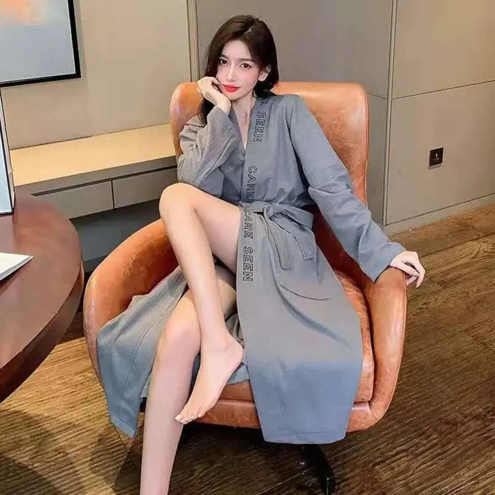 Women Cotton Letter Printing Solid Color Sleeve Pamas Women's Sexy Bathrobe Robes Long Large Size Casual Homewear_voghion.com
