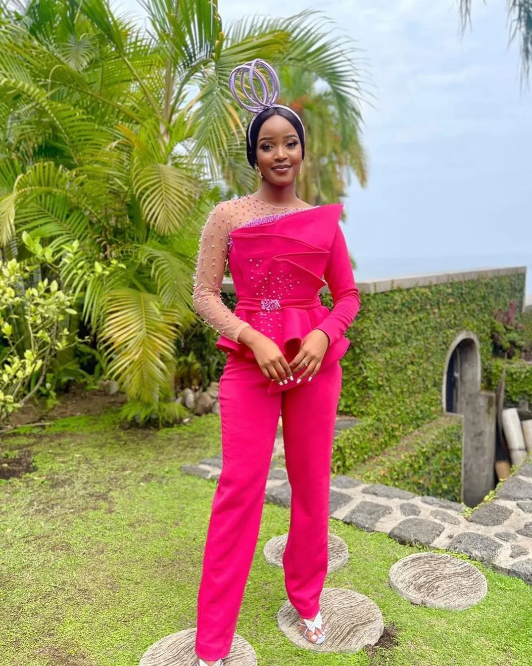 Pink jumpsuit formal hotsell