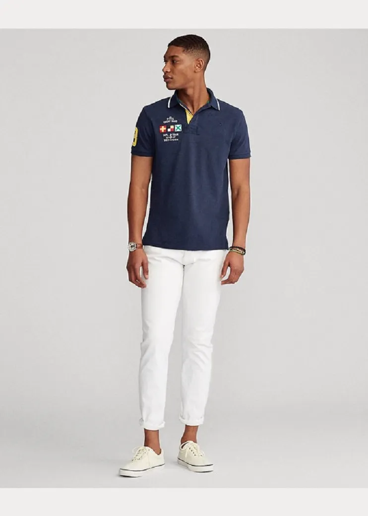 Polos à manches courtes brodés européens et américains T-shirt d'été en coton perlé respirant et confortable pour hommes